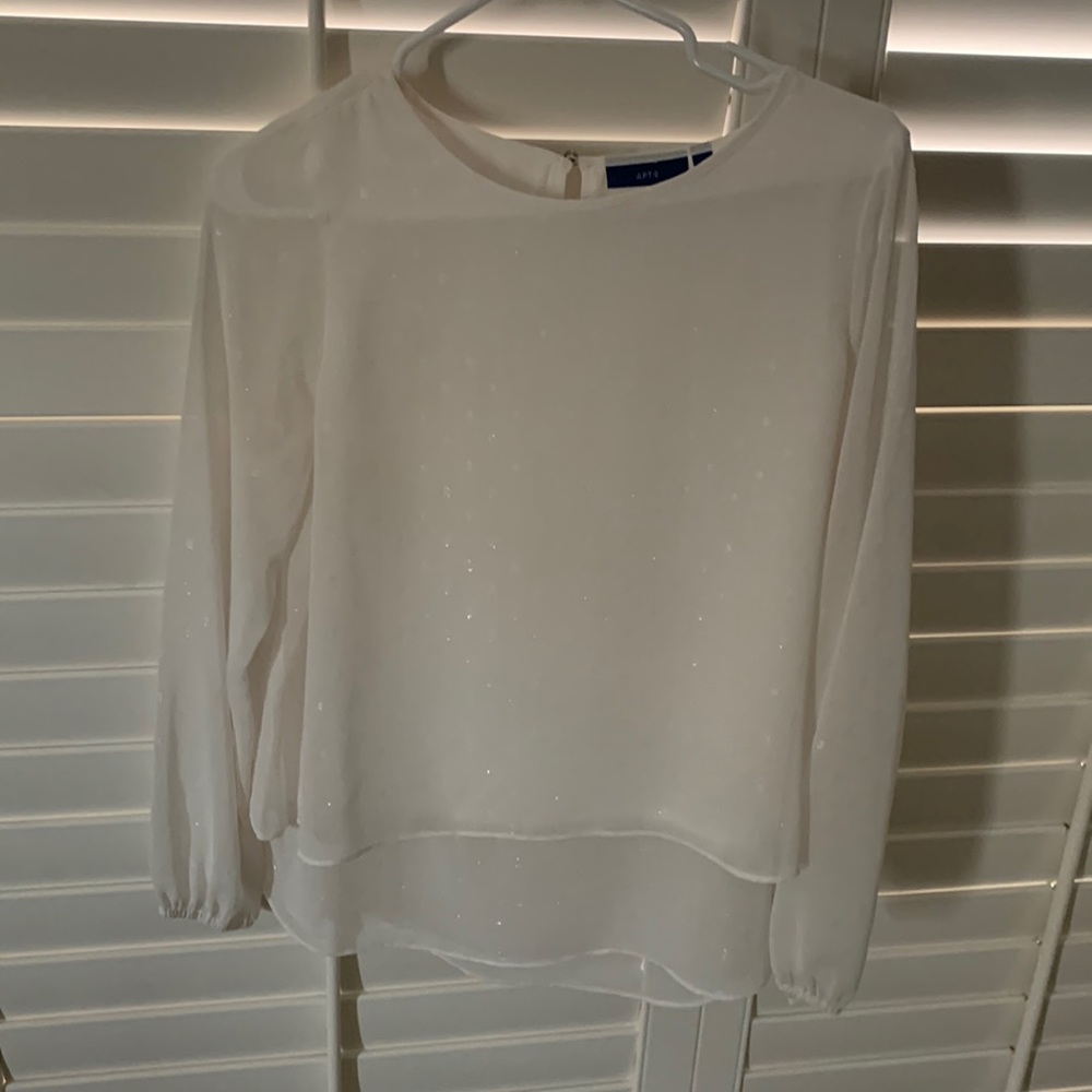 Off white shimmer top with sheer sleeves